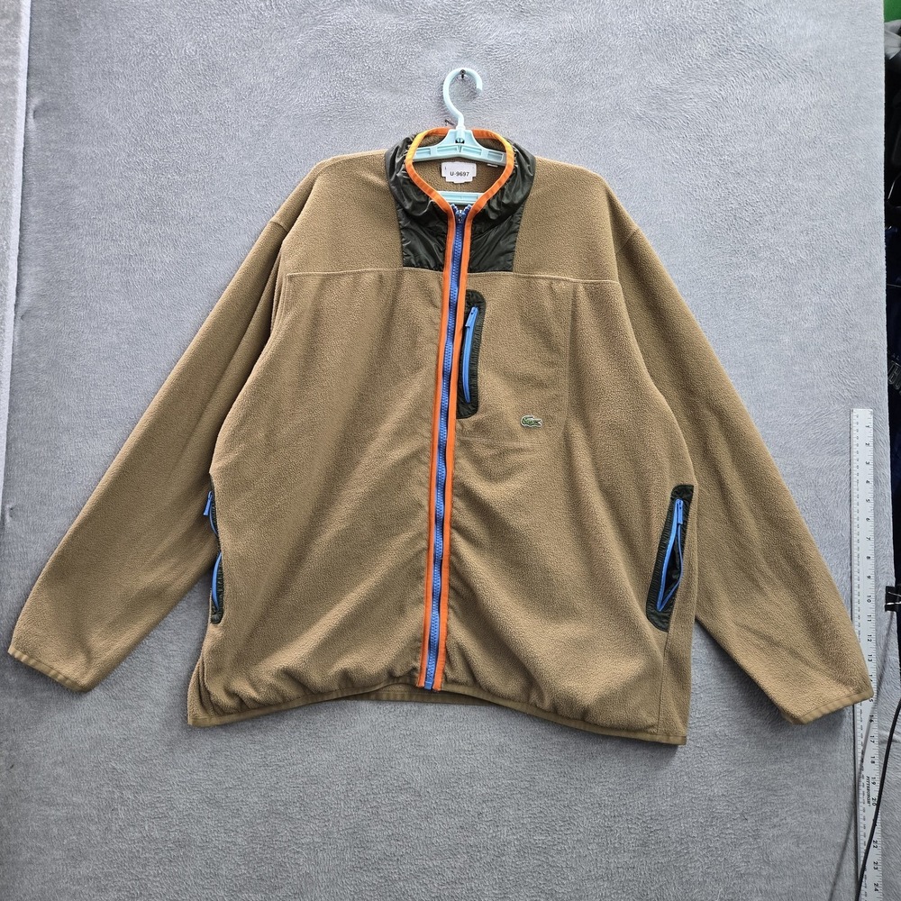 Lacoste Men Jacket 4XL Brown Logo Embroidery Polar Fleece Full Zip READ